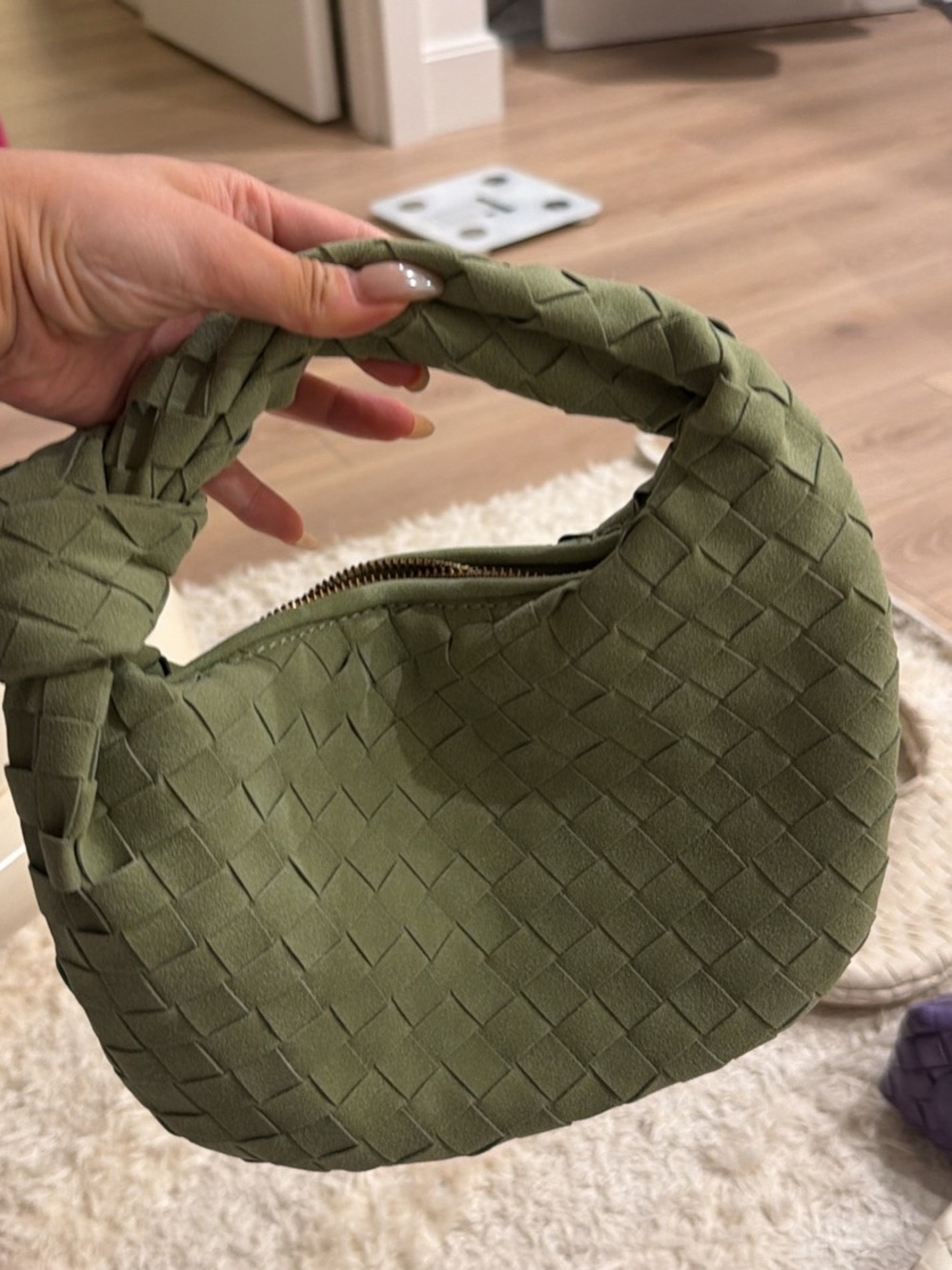 Woven Mini Shoulder Bag in Olive Green